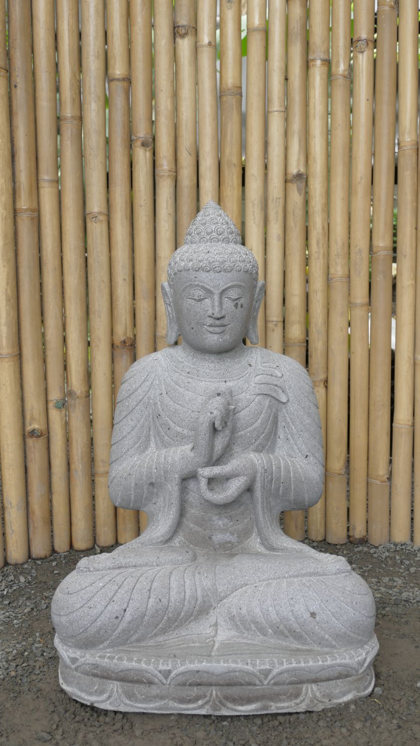  Product image 2 of the product “Seated Buddha made of Riverstone in Dharmachakra gesture of wheel of the teaching of the Dharma, H. 80cm. ”